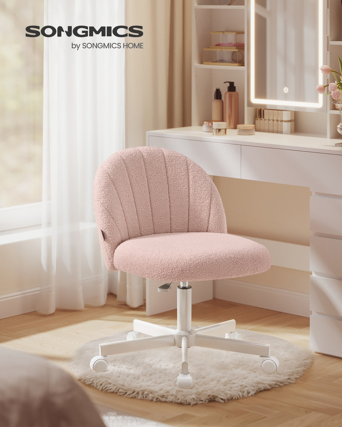 Office Chair Swivel Makeup Vanity Desk Chair Teddy Fleece Cream White - image 10
