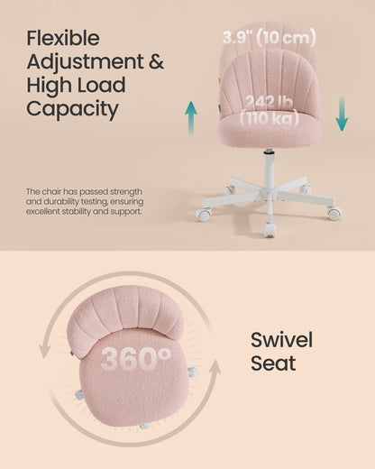 Office Chair Swivel Makeup Vanity Desk Chair Teddy Fleece Cream White - image 14