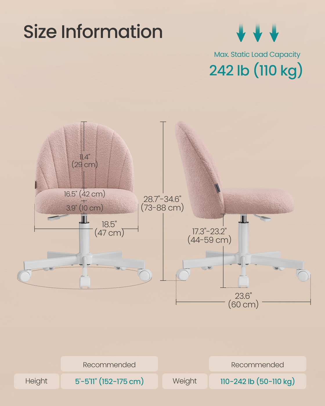 Office Chair Swivel Makeup Vanity Desk Chair Teddy Fleece Cream White - image 16