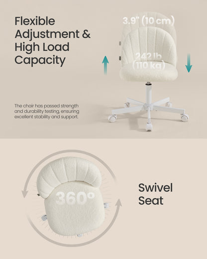 Office Chair Swivel Makeup Vanity Desk Chair Teddy Fleece Cream White - image 6