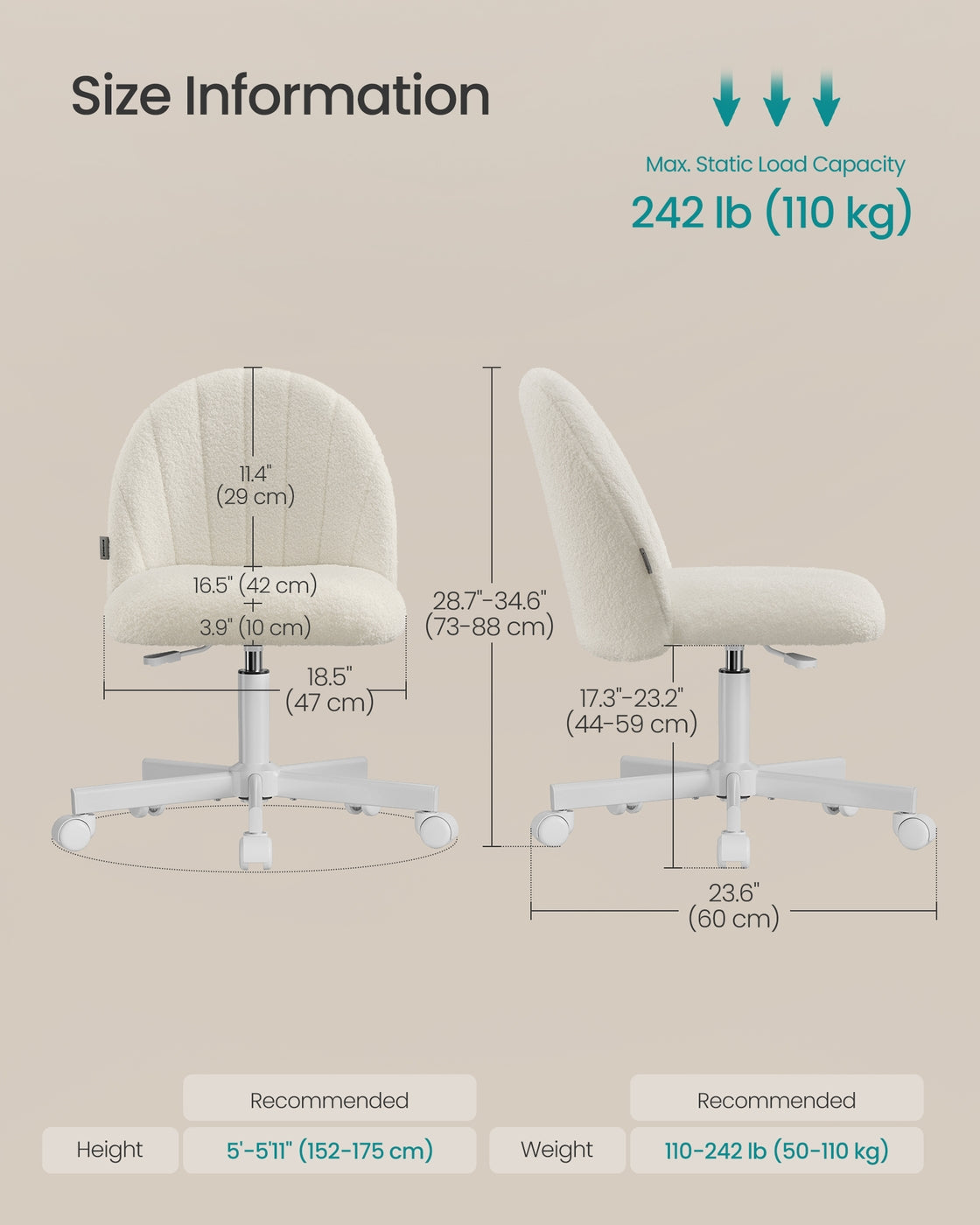Office Chair Swivel Makeup Vanity Desk Chair Teddy Fleece Cream White - image 8