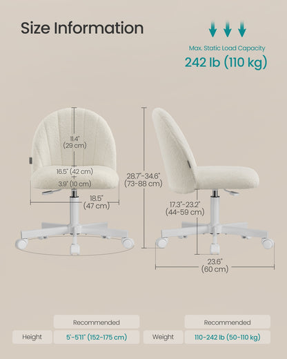 Office Chair Swivel Makeup Vanity Desk Chair Teddy Fleece Cream White - image 8