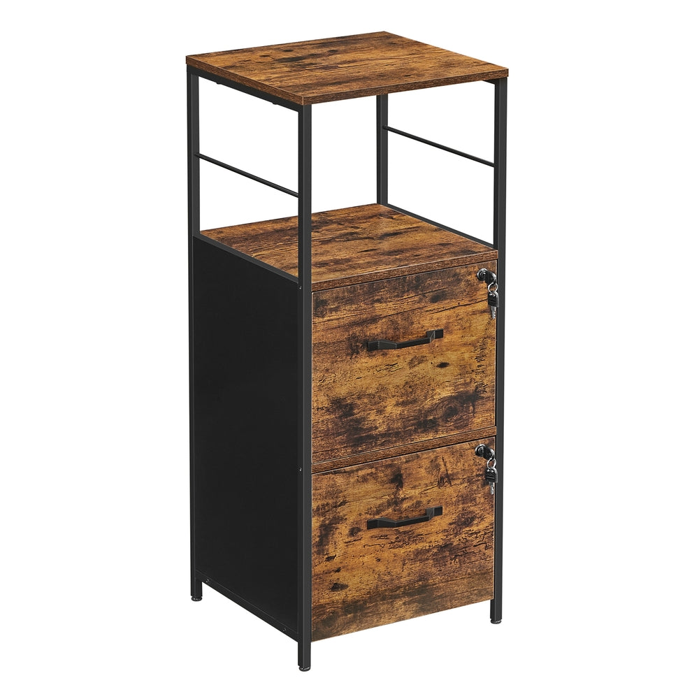 Filing Cabinet, 2 Drawers, Brown and Black - image 1