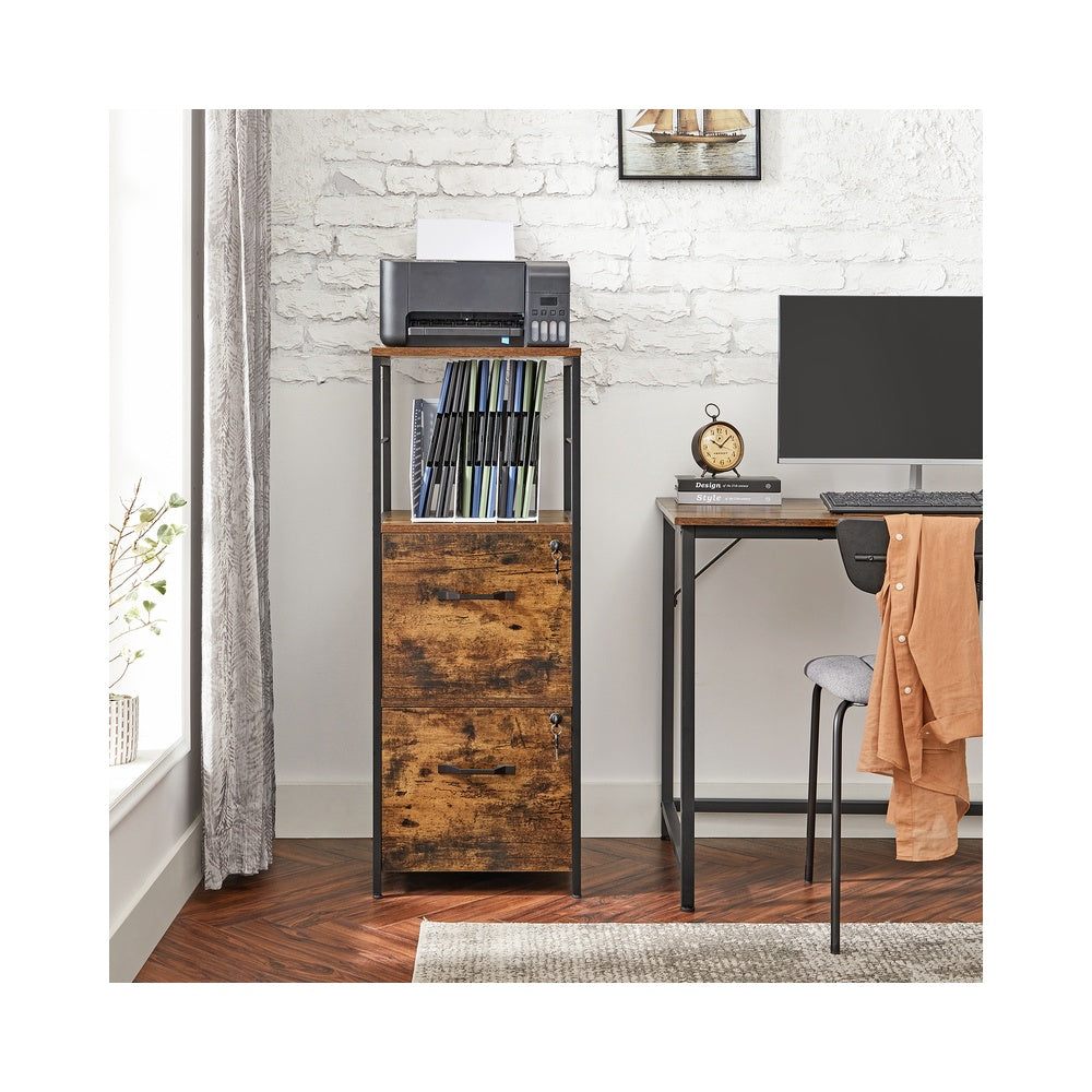 Filing Cabinet, 2 Drawers, Brown and Black - image 2