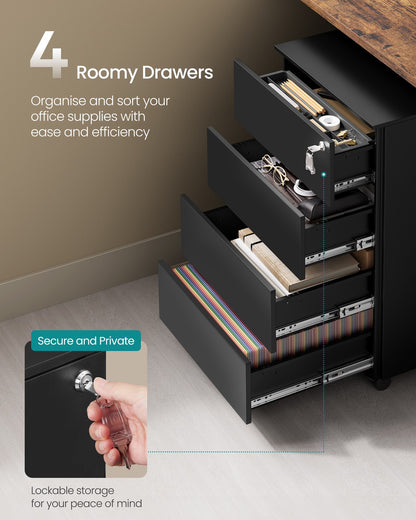 Lockable Mobile File Cabinet with 4 Drawers Ink Black - image 3