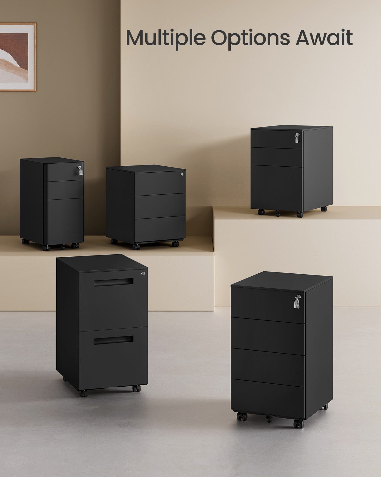 Lockable Mobile File Cabinet with 4 Drawers Ink Black - image 6