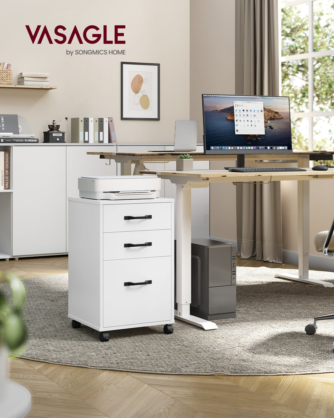 File Cabinet with 2 Drawers Rolling Office Filing Cabinet with Wheels Rustic Brown and Black - image 10