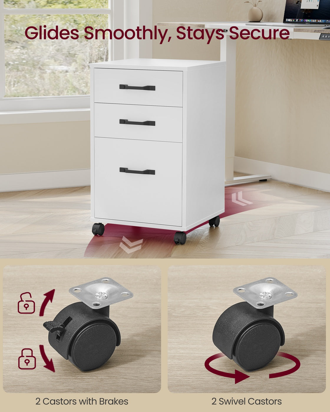 File Cabinet with 2 Drawers Rolling Office Filing Cabinet with Wheels Rustic Brown and Black - image 13