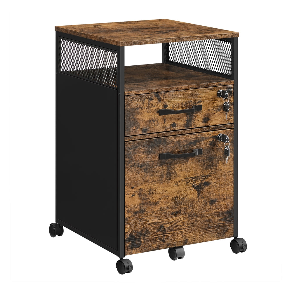 Filing Cabinet Mobile File Cabinet with 2 Lockable Drawers Rustic Brown and Ink Black - image 1