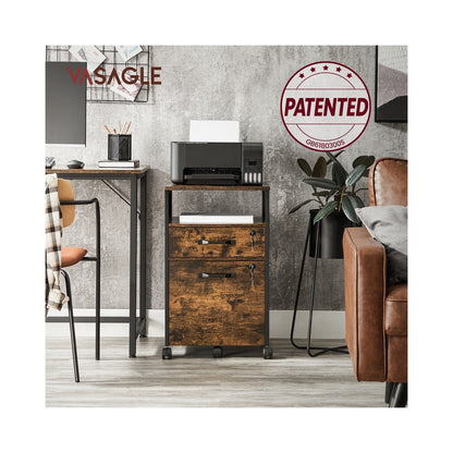 Filing Cabinet Mobile File Cabinet with 2 Lockable Drawers Rustic Brown and Ink Black - image 2
