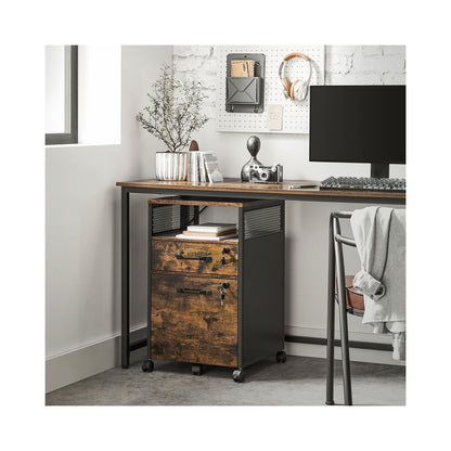 Filing Cabinet Mobile File Cabinet with 2 Lockable Drawers Rustic Brown and Ink Black - image 3
