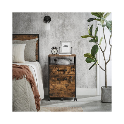 Filing Cabinet Mobile File Cabinet with 2 Lockable Drawers Rustic Brown and Ink Black - image 4