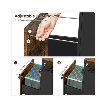 Filing Cabinet Mobile File Cabinet with 2 Lockable Drawers Rustic Brown and Ink Black - image 5