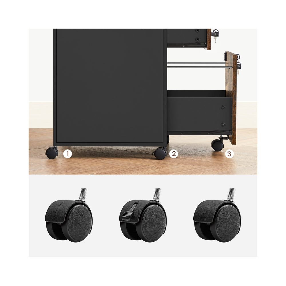 Filing Cabinet Mobile File Cabinet with 2 Lockable Drawers Rustic Brown and Ink Black - image 6
