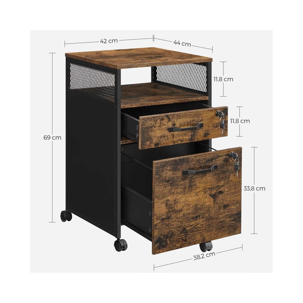 Filing Cabinet Mobile File Cabinet with 2 Lockable Drawers Rustic Brown and Ink Black - image 7