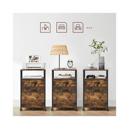 Filing Cabinet Mobile File Cabinet with 2 Lockable Drawers Rustic Brown and Ink Black - image 9