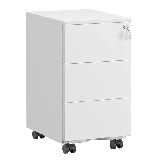 Mobile File Cabinet with 3 Lockable Drawers Pre-Assembled Matte White - image 1