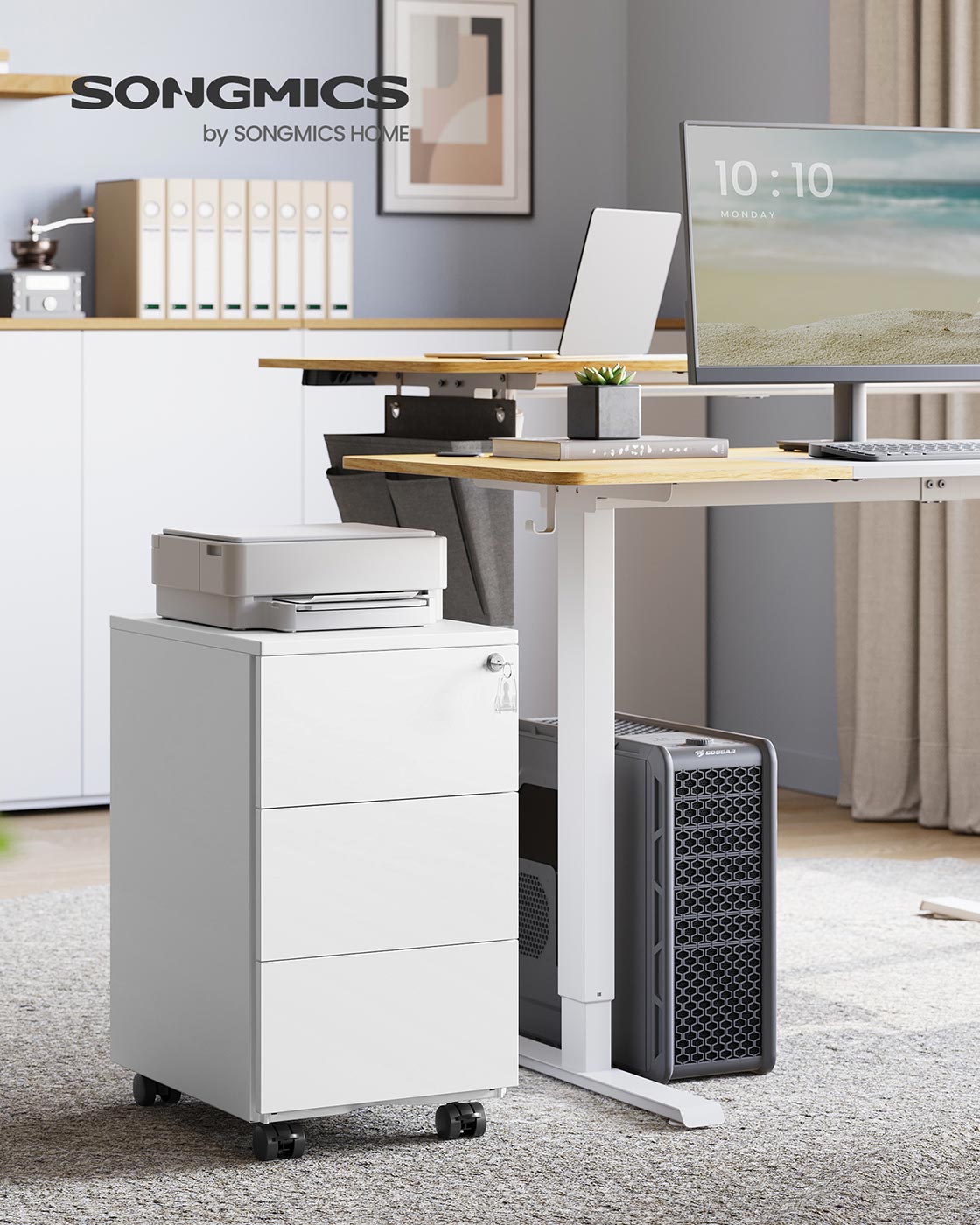 Mobile File Cabinet with 3 Lockable Drawers Pre-Assembled Matte White - image 2