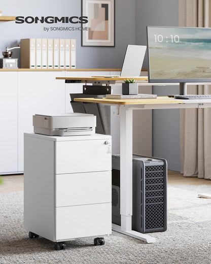 Mobile File Cabinet with 3 Lockable Drawers Pre-Assembled Matte White - image 2