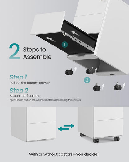 Mobile File Cabinet with 3 Lockable Drawers Pre-Assembled Matte White - image 7