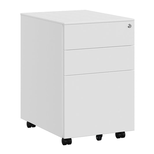 3-Drawer Lockable Mobile Filing Cabinet, White - image 1
