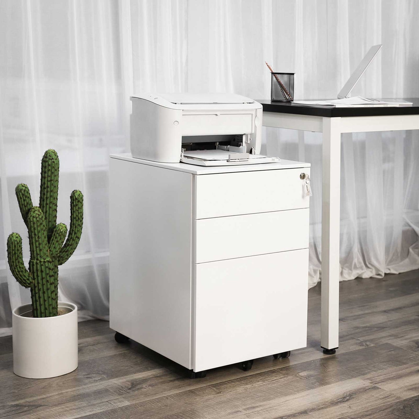 3-Drawer Lockable Mobile Filing Cabinet, White - image 3