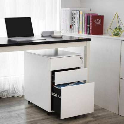 3-Drawer Lockable Mobile Filing Cabinet, White - image 4