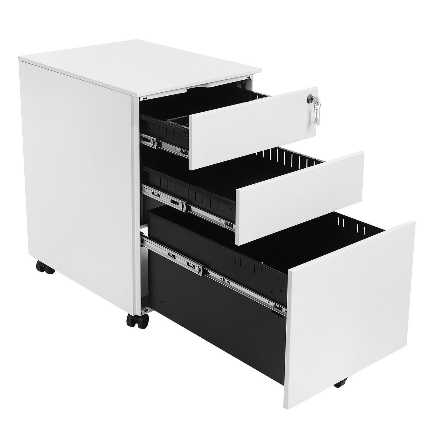 3-Drawer Lockable Mobile Filing Cabinet, White - image 6