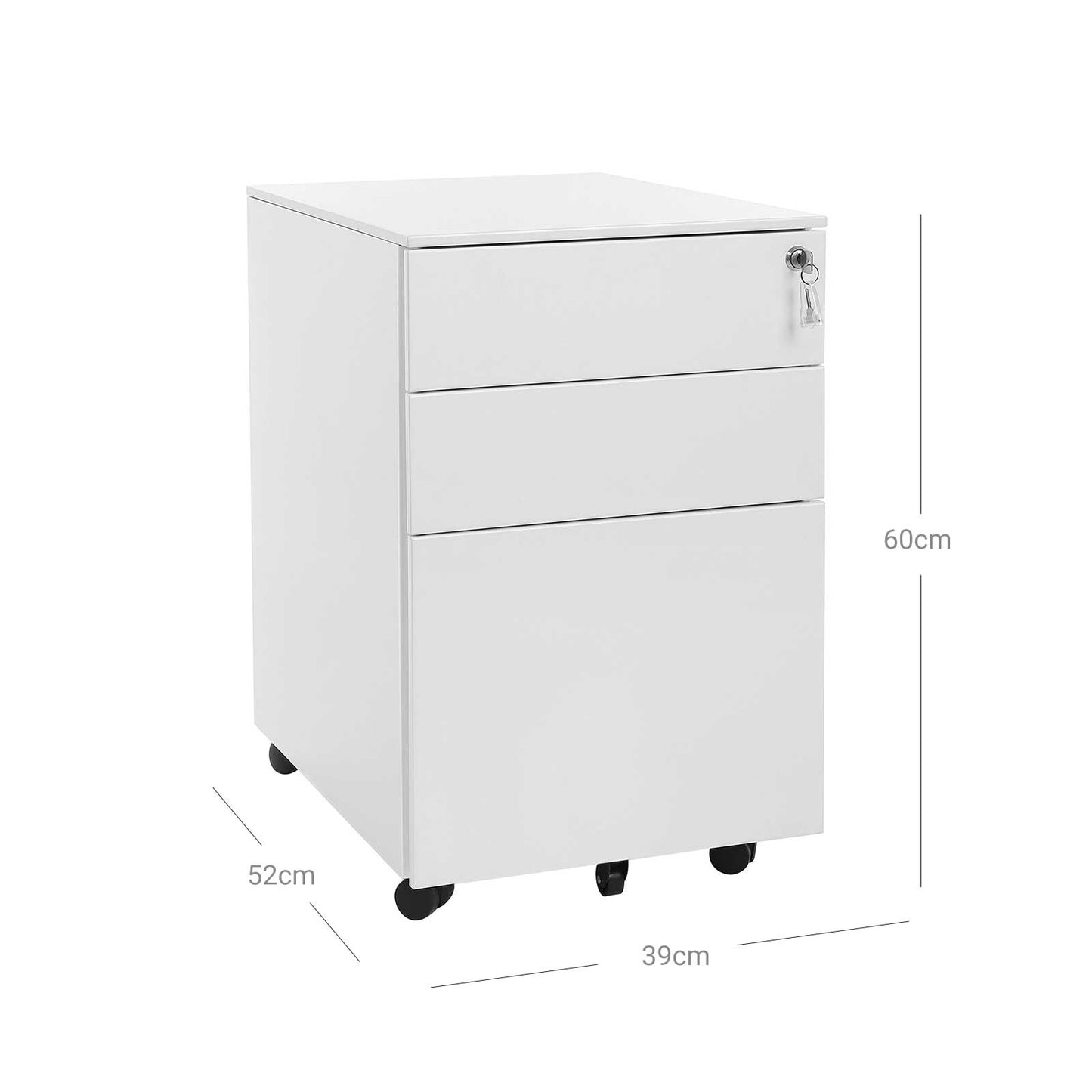 3-Drawer Lockable Mobile Filing Cabinet, White - image 8
