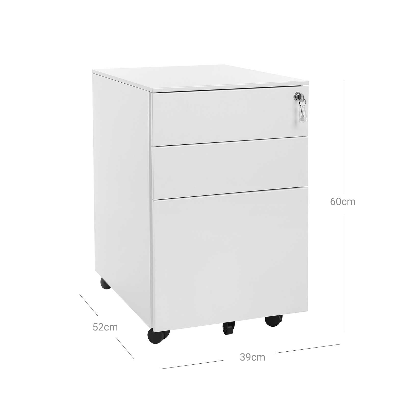 3-Drawer Lockable Mobile Filing Cabinet, White - image 8