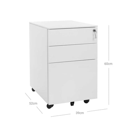 3-Drawer Lockable Mobile Filing Cabinet, White - image 8