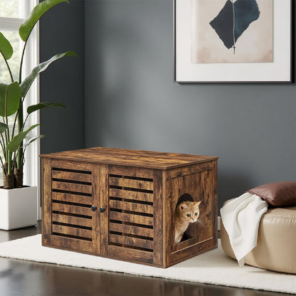 Cat Litter Box Cabinet Furniture with Removable Divider, Cat House End Table, Brown - image 2