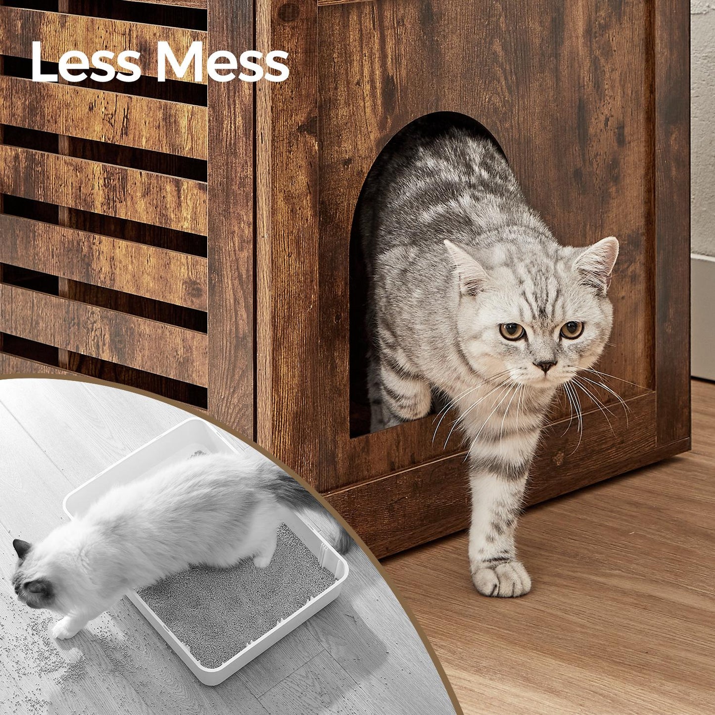 Cat Litter Box Cabinet Furniture with Removable Divider, Cat House End Table, Brown - image 3