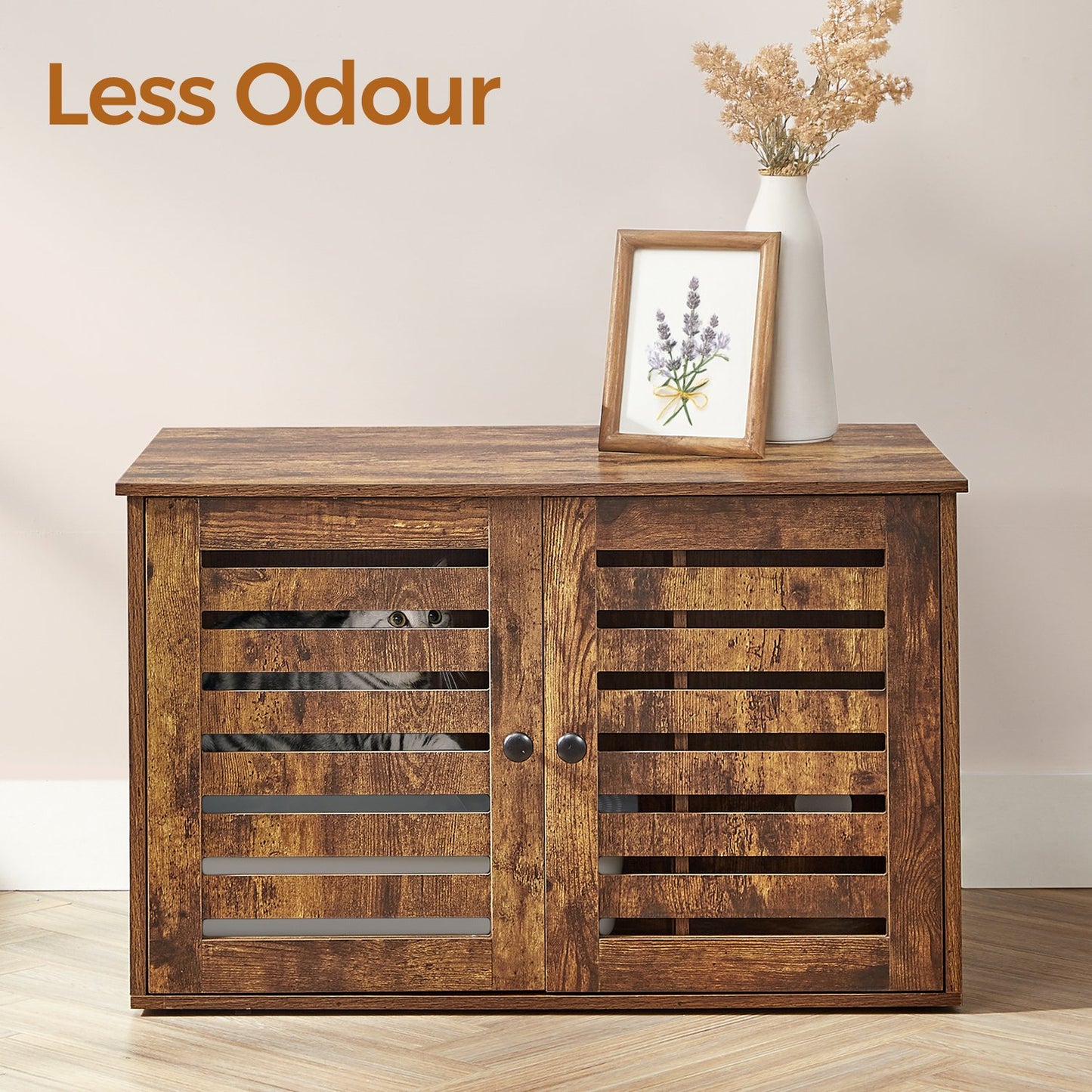 Cat Litter Box Cabinet Furniture with Removable Divider, Cat House End Table, Brown - image 4