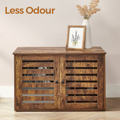 Cat Litter Box Cabinet Furniture with Removable Divider, Cat House End Table, Brown - image 4