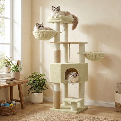 Large Heavy Duty Cat Condo with Sisal Posts, Grey and White - image 26