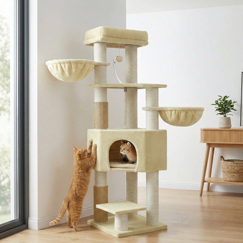 Large Heavy Duty Cat Condo with Sisal Posts, Grey and White - image 27