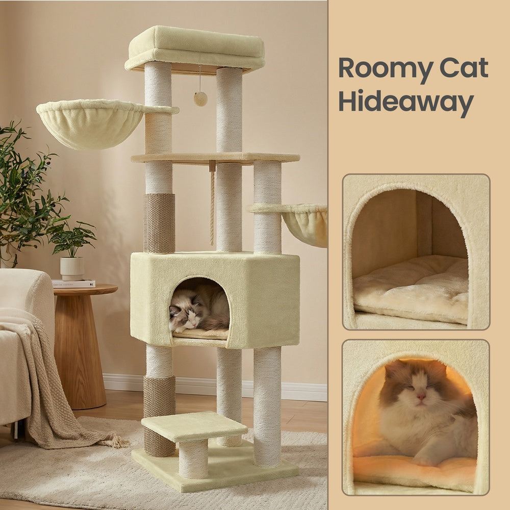 Large Heavy Duty Cat Condo with Sisal Posts, Grey and White - image 30