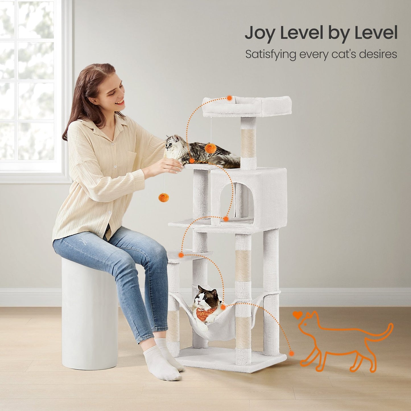 Multi-Level Cat Tree, Cat Tower Condo with 4 Scratching Posts, Hammock - image 20