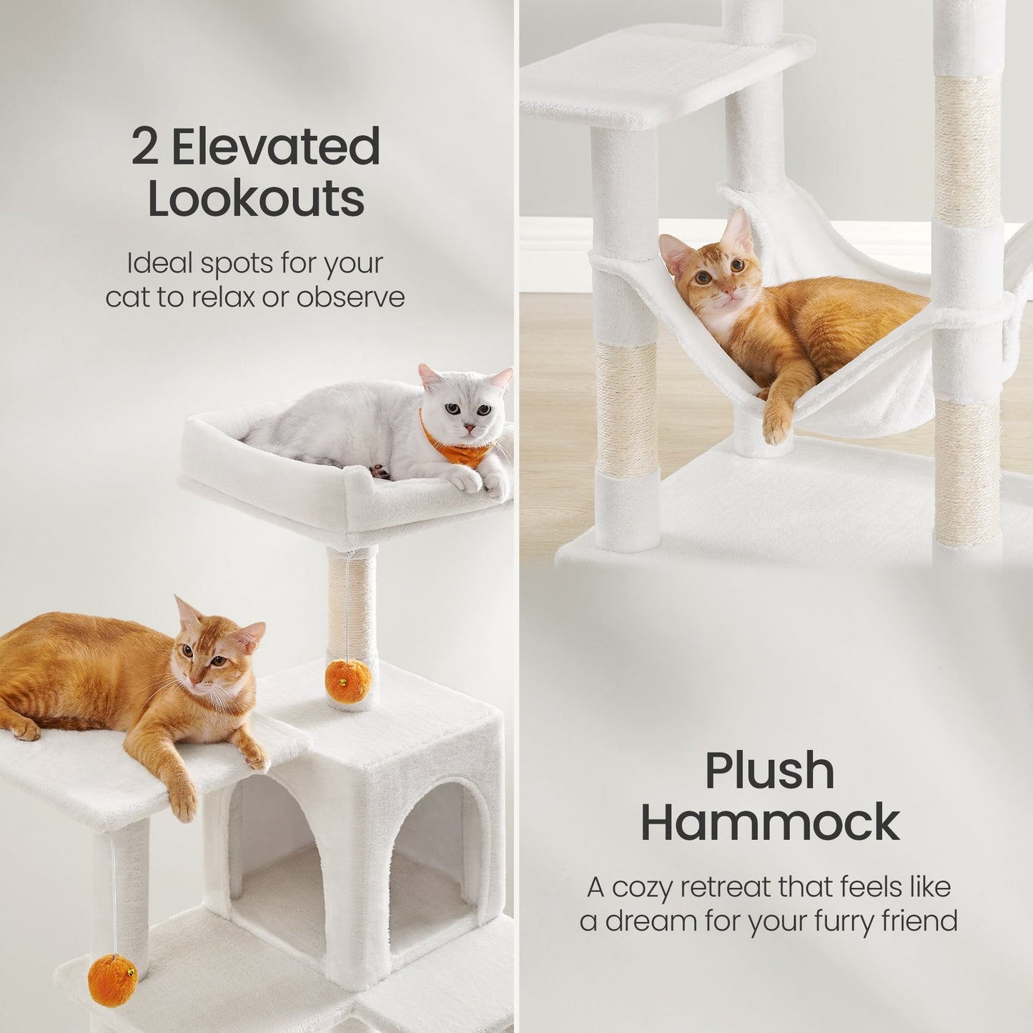Multi-Level Cat Tree, Cat Tower Condo with 4 Scratching Posts, Hammock - image 21