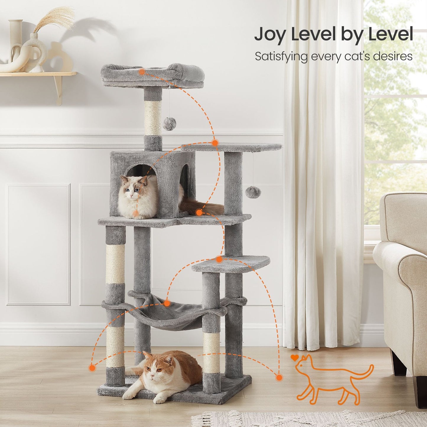 Multi-Level Cat Tree, Cat Tower Condo with 4 Scratching Posts, Hammock - image 26