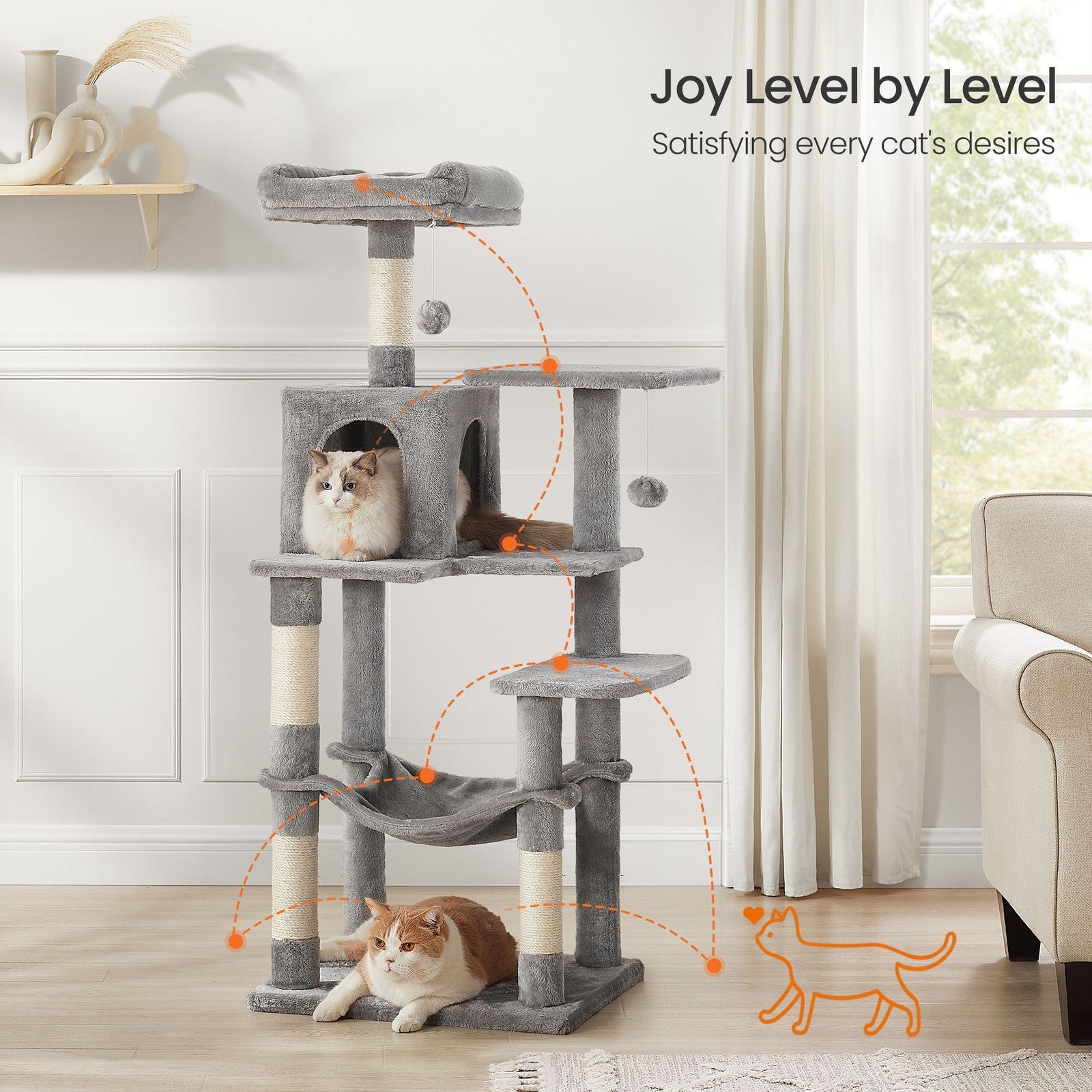 Multi-Level Cat Tree, Cat Tower Condo with 4 Scratching Posts, Hammock - image 26