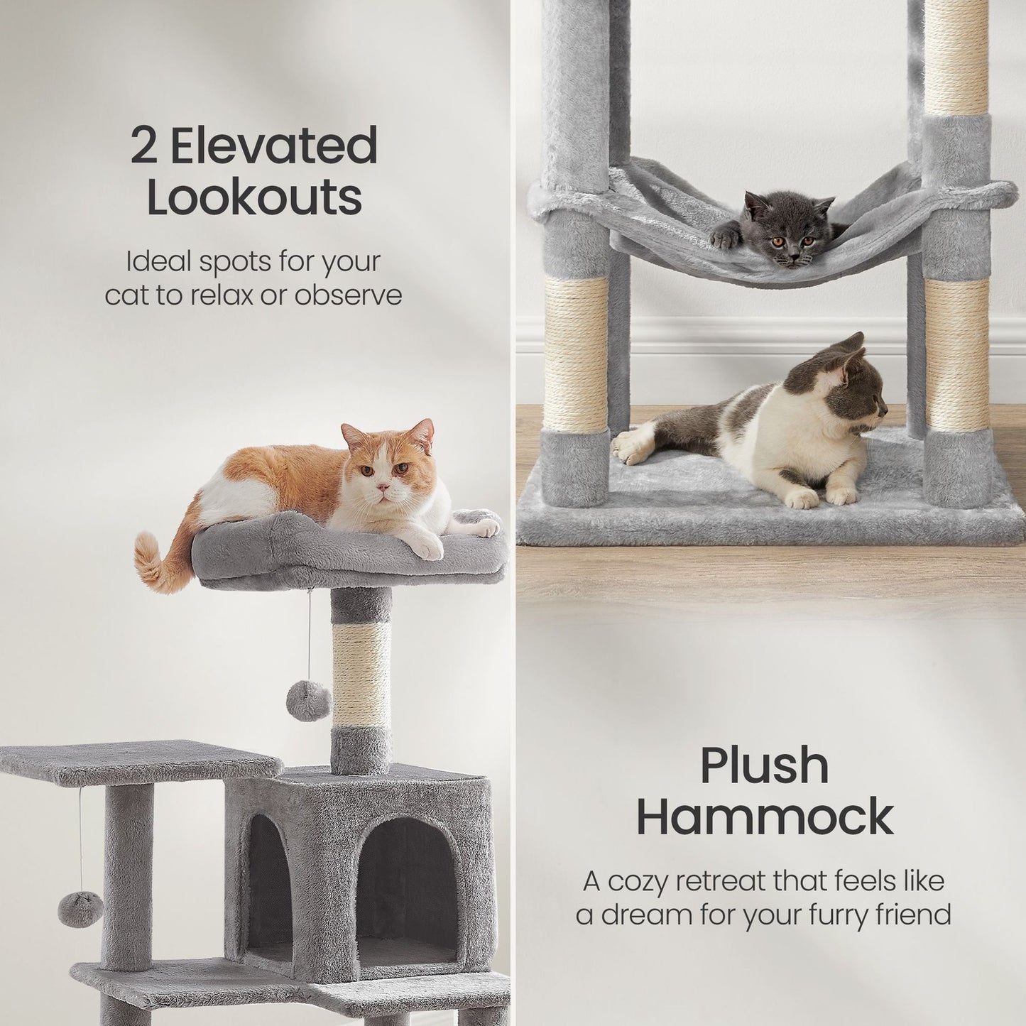 Multi-Level Cat Tree, Cat Tower Condo with 4 Scratching Posts, Hammock - image 27