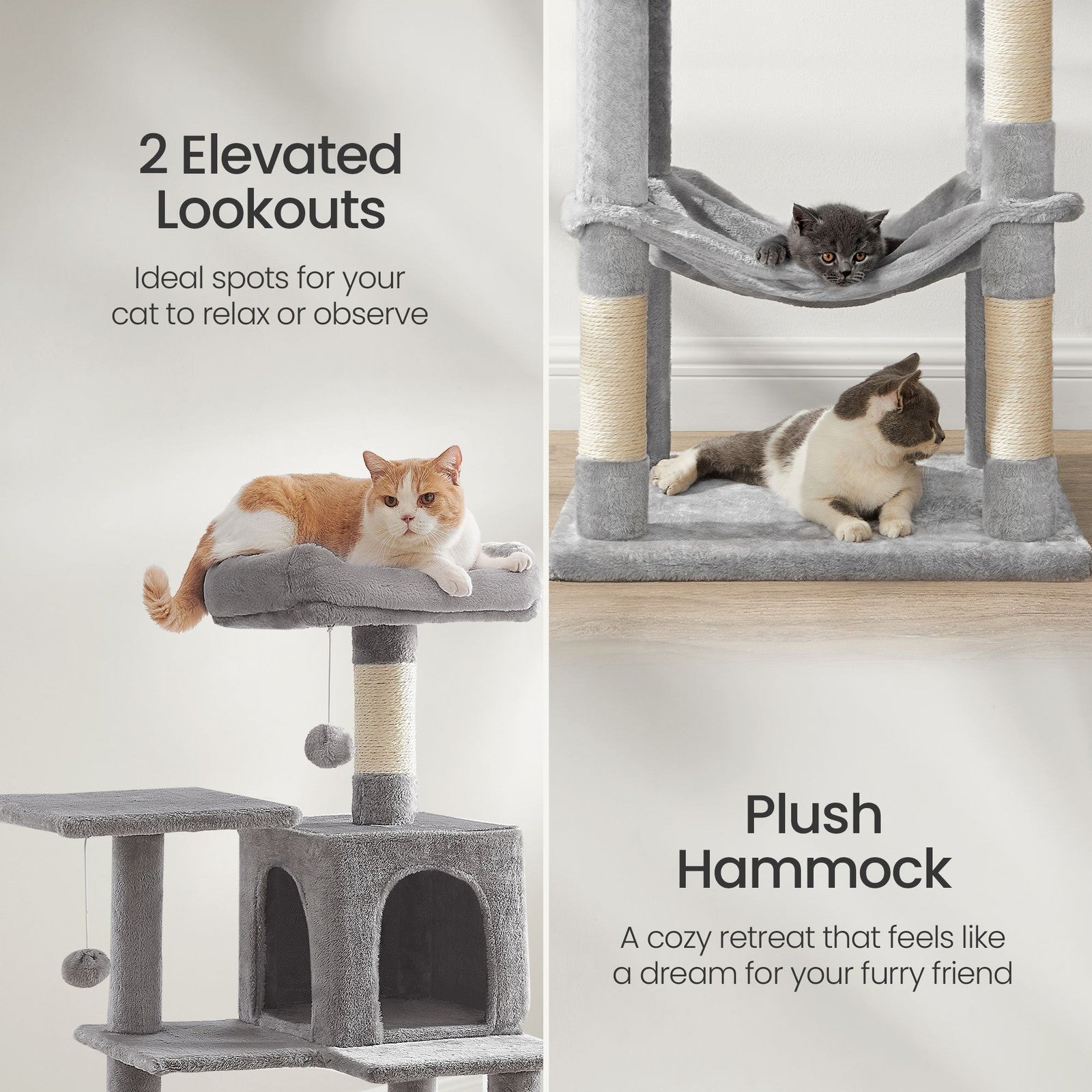 Multi-Level Cat Tree, Cat Tower Condo with 4 Scratching Posts, Hammock - image 27
