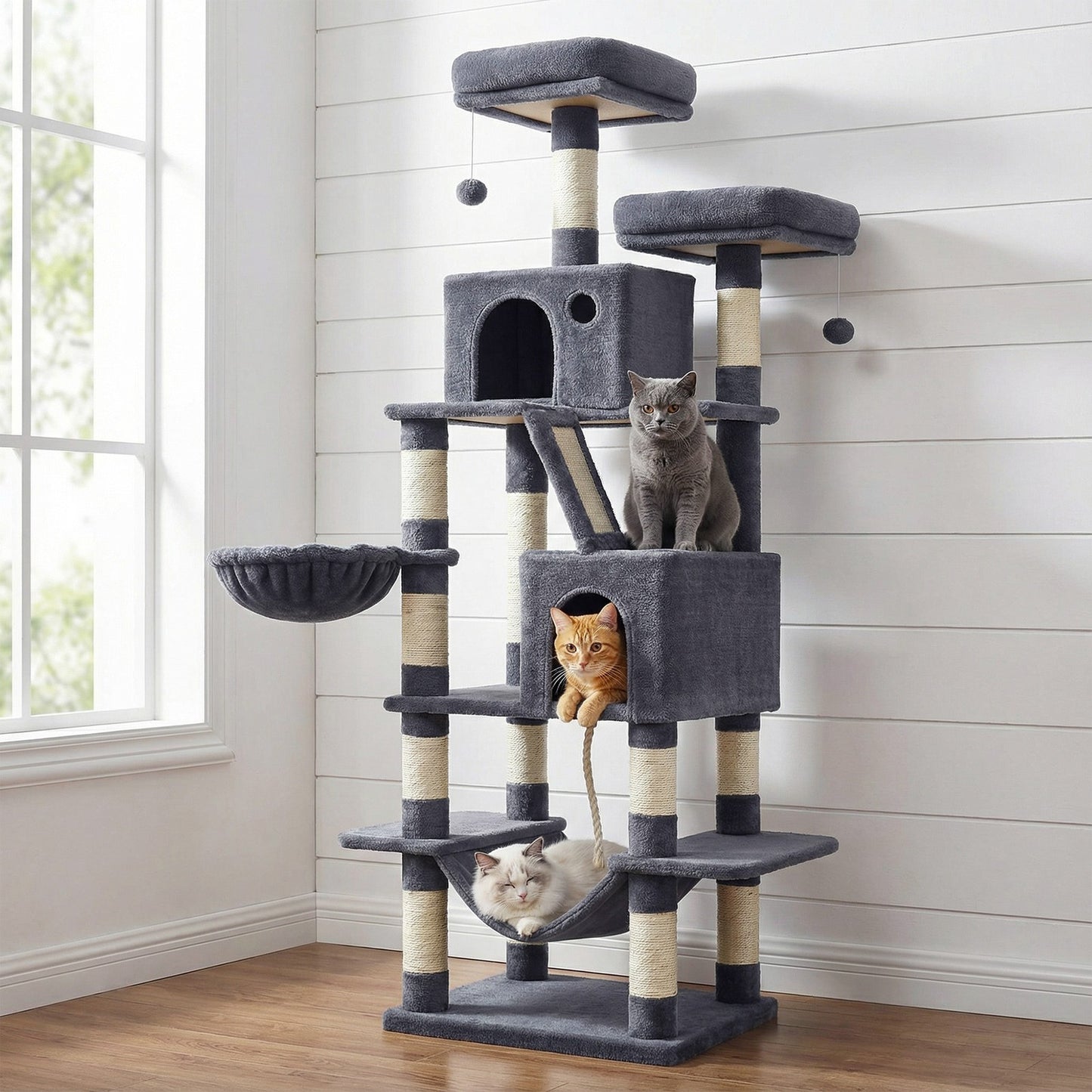 XL Cat Tree Tower for Multi-Cat Households, Dark Grey - image 85