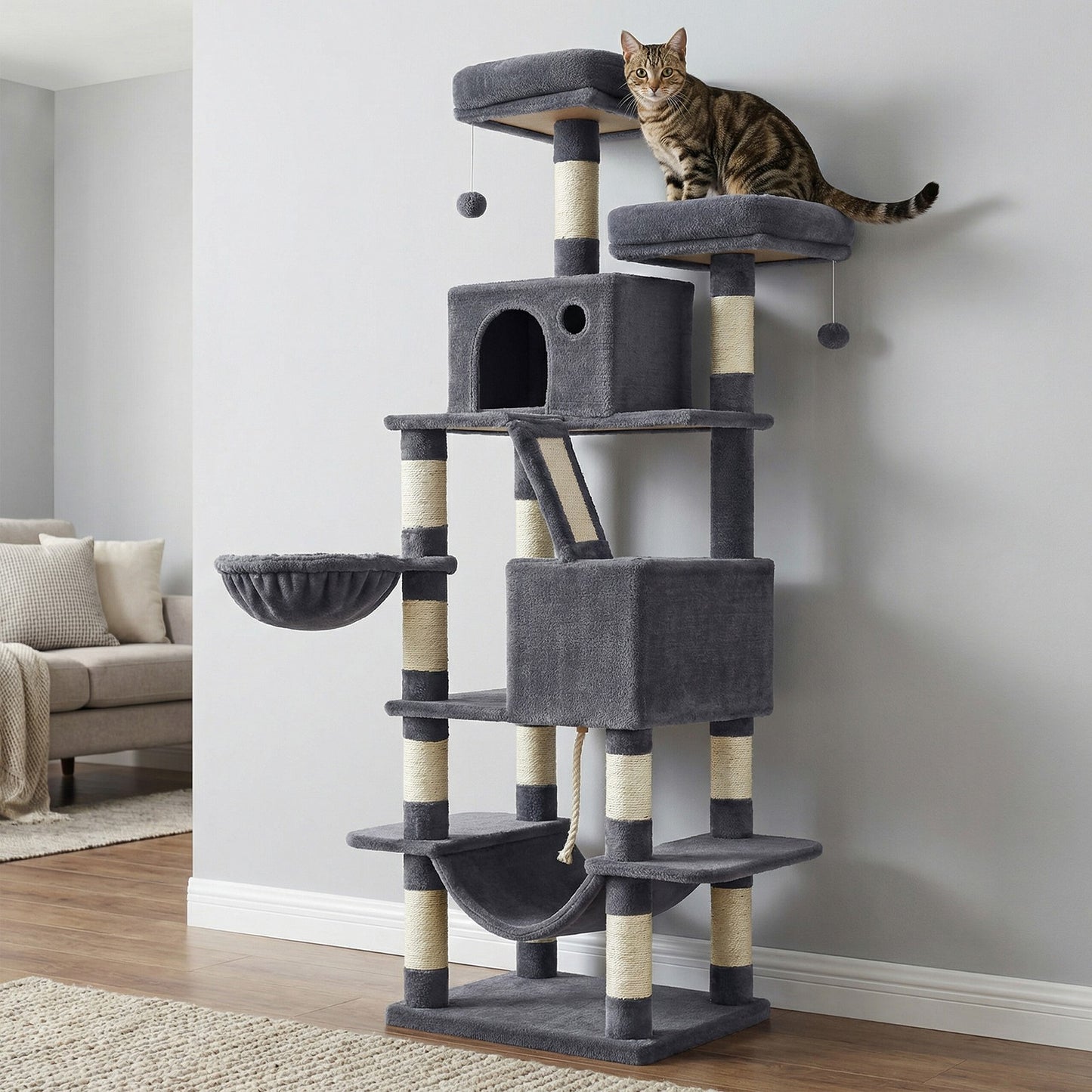 XL Cat Tree Tower for Multi-Cat Households, Dark Grey - image 86