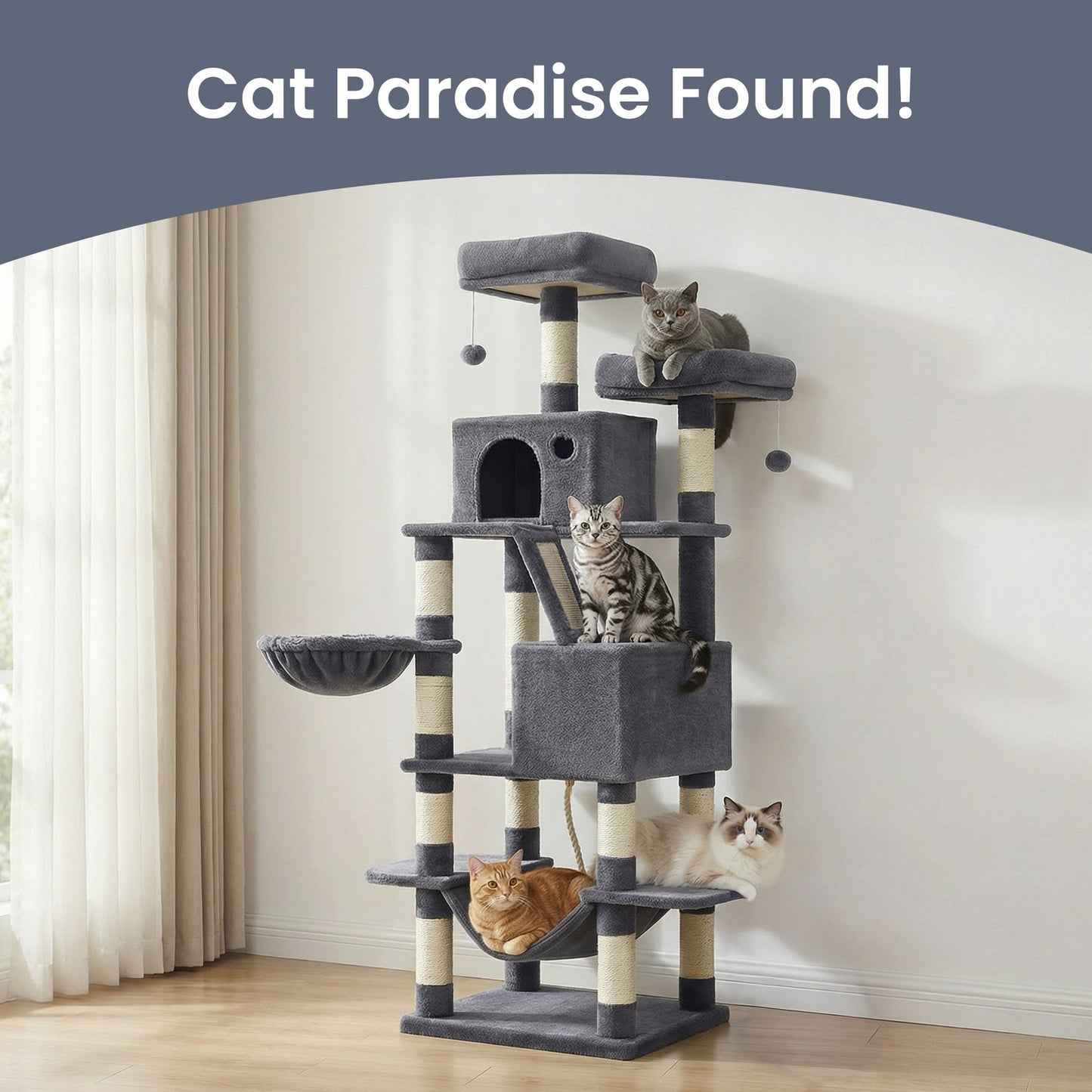 XL Cat Tree Tower for Multi-Cat Households, Dark Grey - image 90