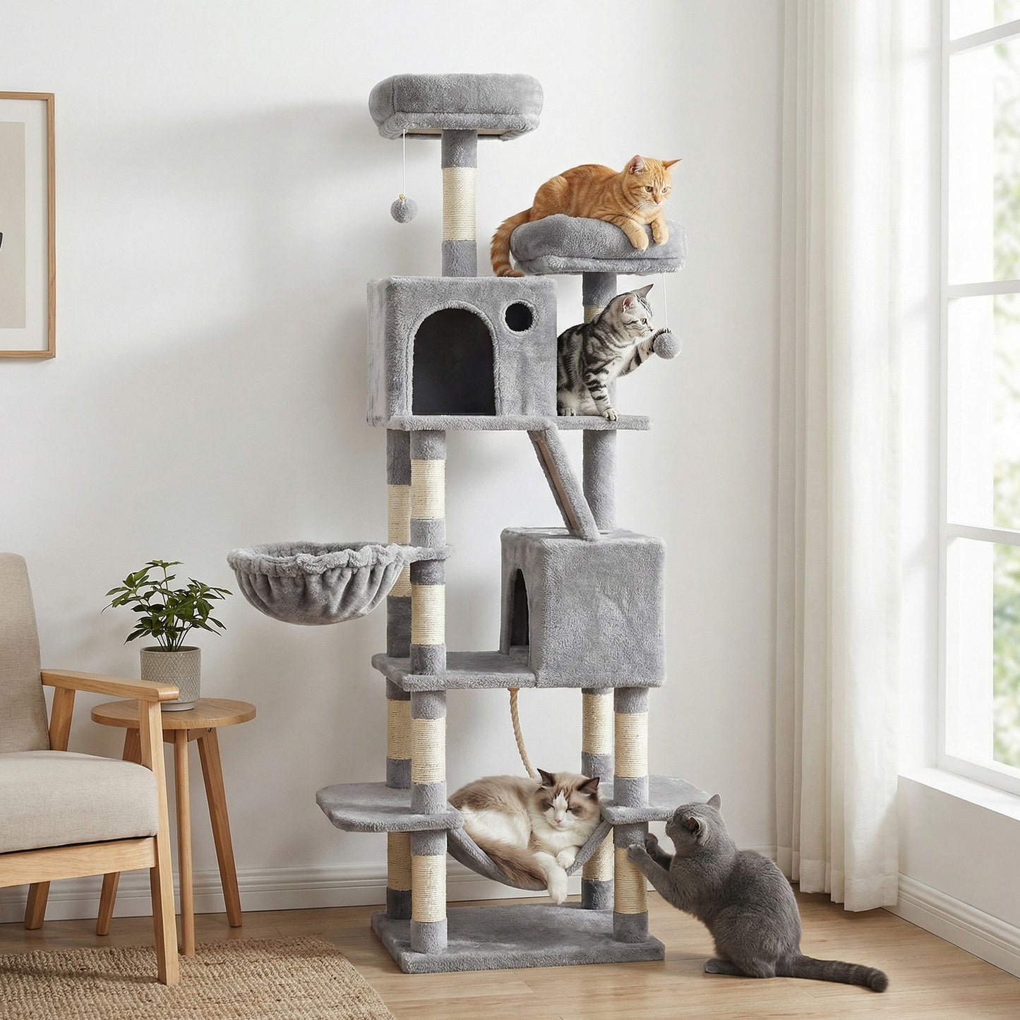 XL Cat Tree Tower for Multi-Cat Households, Dark Grey - image 62