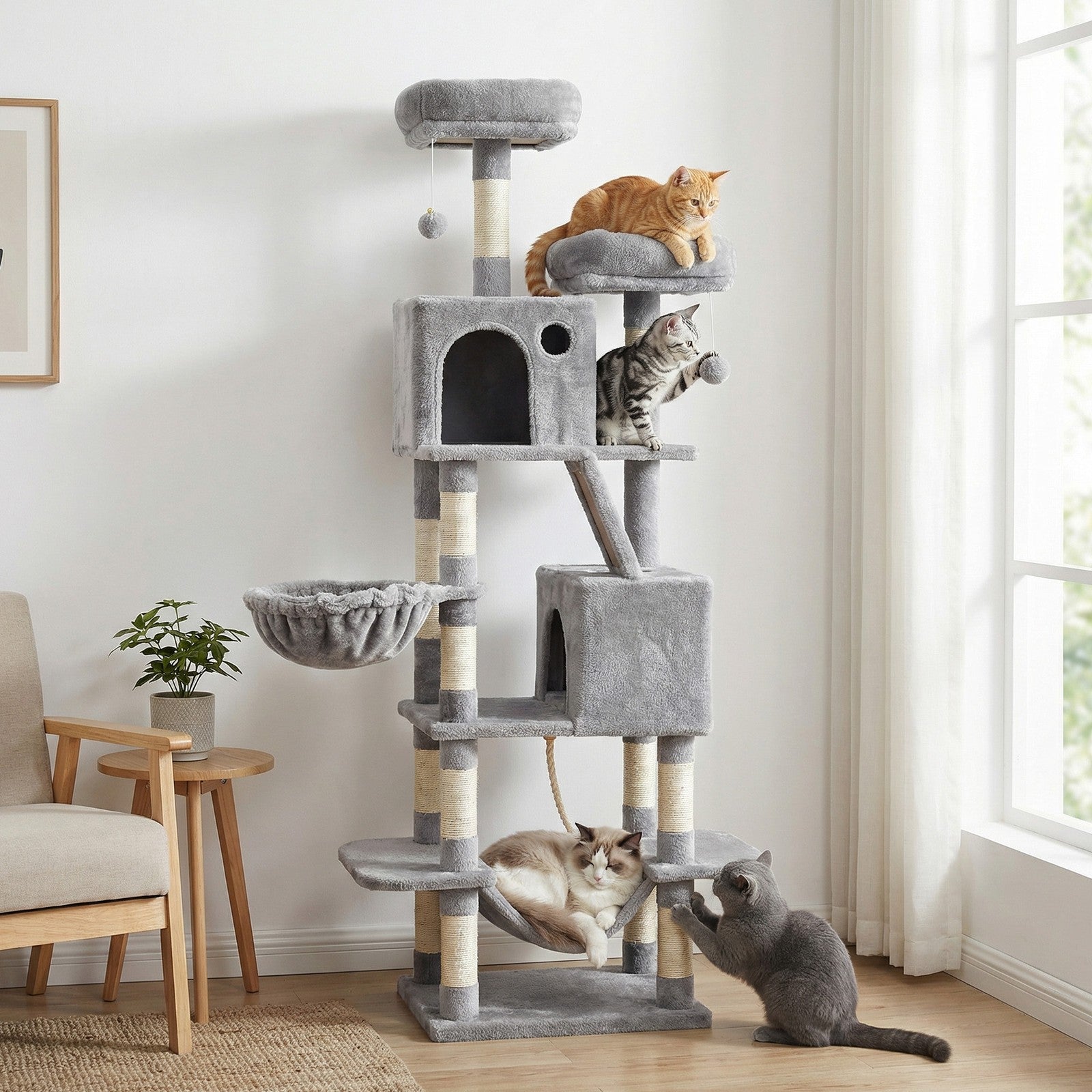 XL Cat Tree Tower for Multi-Cat Households, Dark Grey - image 62