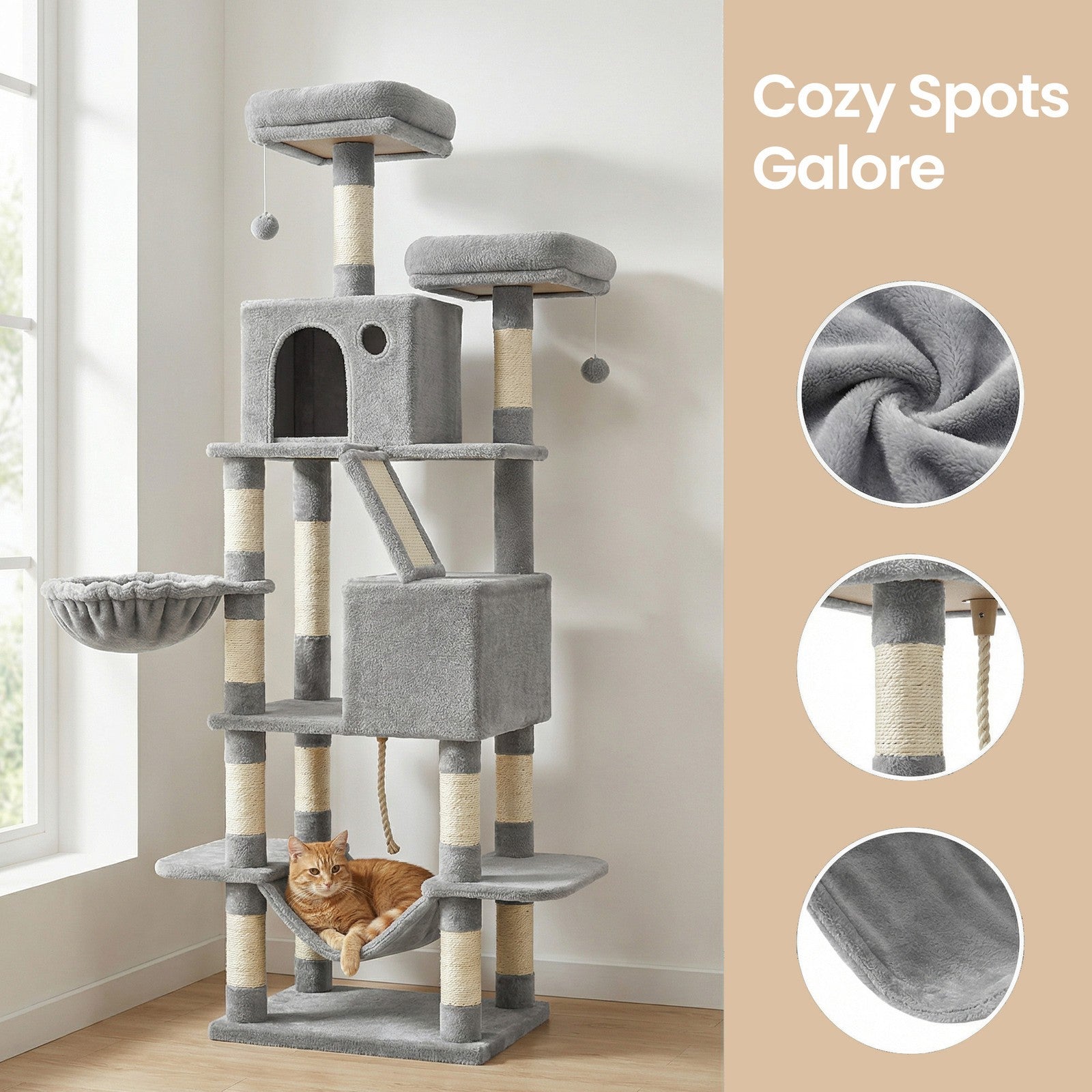 XL Cat Tree Tower for Multi-Cat Households, Dark Grey - image 65